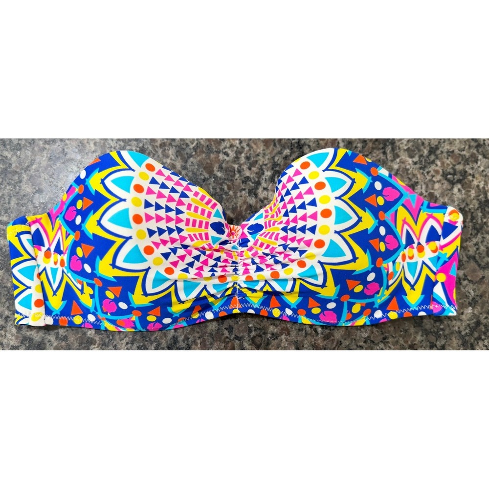 Heat Swimwear Women Multi Color Geometric Mandala Underwire Bandeau Bikini Top L